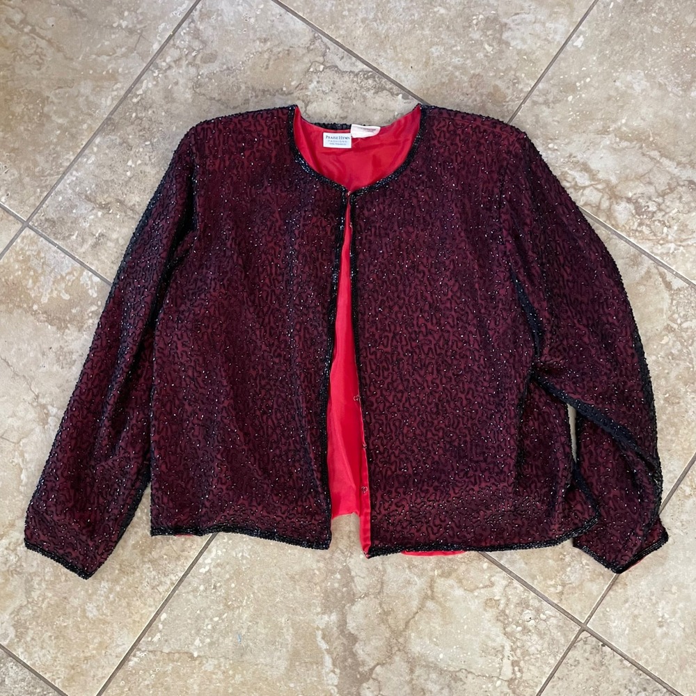 Praise Hymn Fashions 1X Beaded Silk Jacket Burgundy Red Black Formal Evening 90s